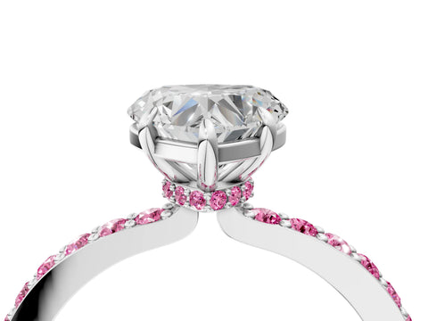 White gold Heart Cut Diamond Pavé Engagement Ring with Round with Pink Sapphire side stone Accents and Prong Setting_16