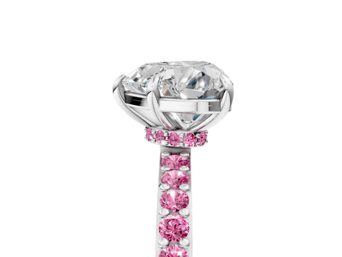 White gold Heart Cut Diamond Pavé Engagement Ring with Round with Pink Sapphire side stone Accents and Prong Setting_17