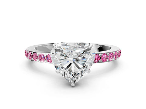 White gold Heart Cut Diamond Pavé Engagement Ring with Round with Pink Sapphire side stone Accents and Prong Setting_24