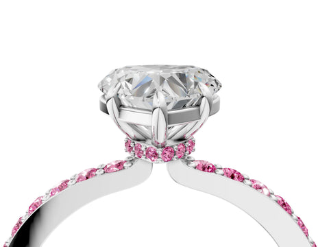 White gold Heart Cut Diamond Pavé Engagement Ring with Round with Pink Sapphire side stone Accents and Prong Setting_28