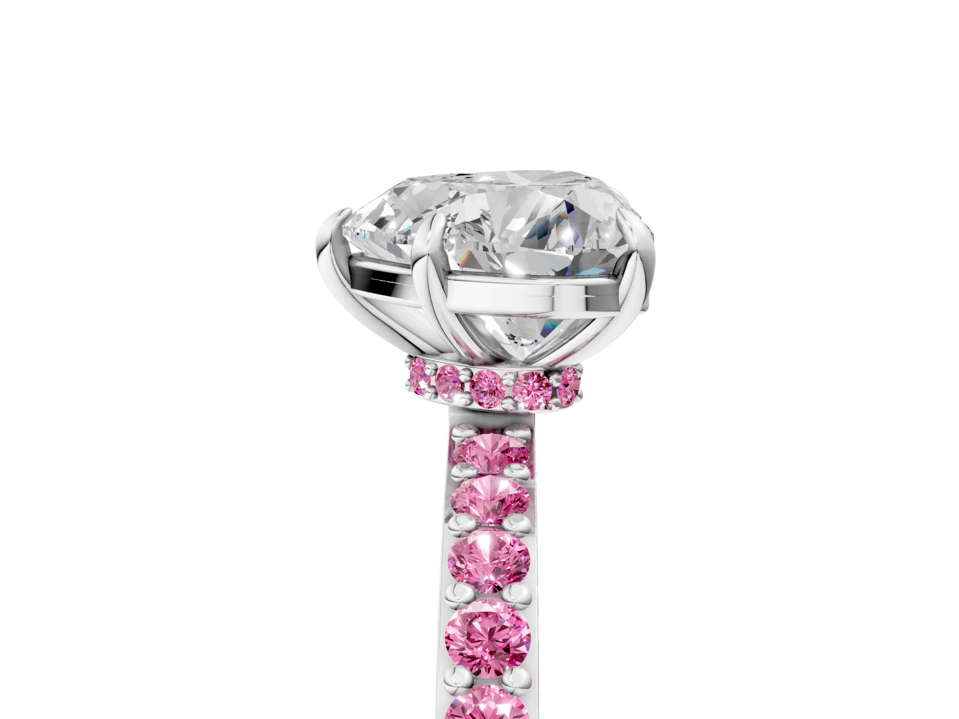 White gold Heart Cut Diamond Pavé Engagement Ring with Round with Pink Sapphire side stone Accents and Prong Setting_29