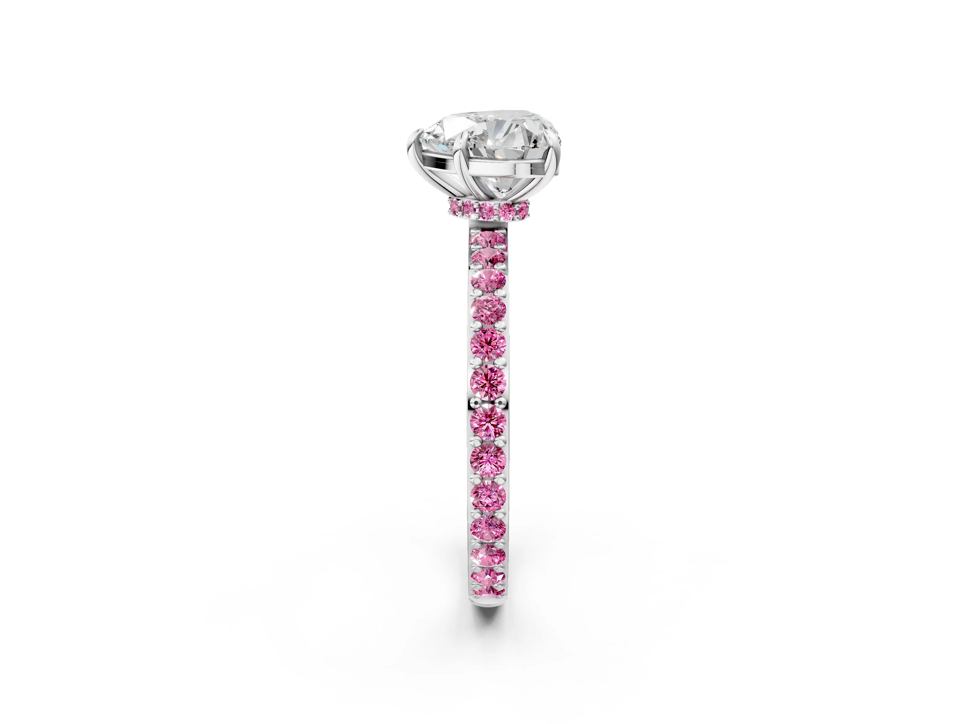 White gold Heart Cut Diamond Pavé Engagement Ring with Round with Pink Sapphire side stone Accents and Prong Setting_38