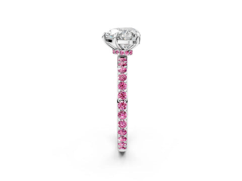 White gold Heart Cut Diamond Pavé Engagement Ring with Round with Pink Sapphire side stone Accents and Prong Setting_38