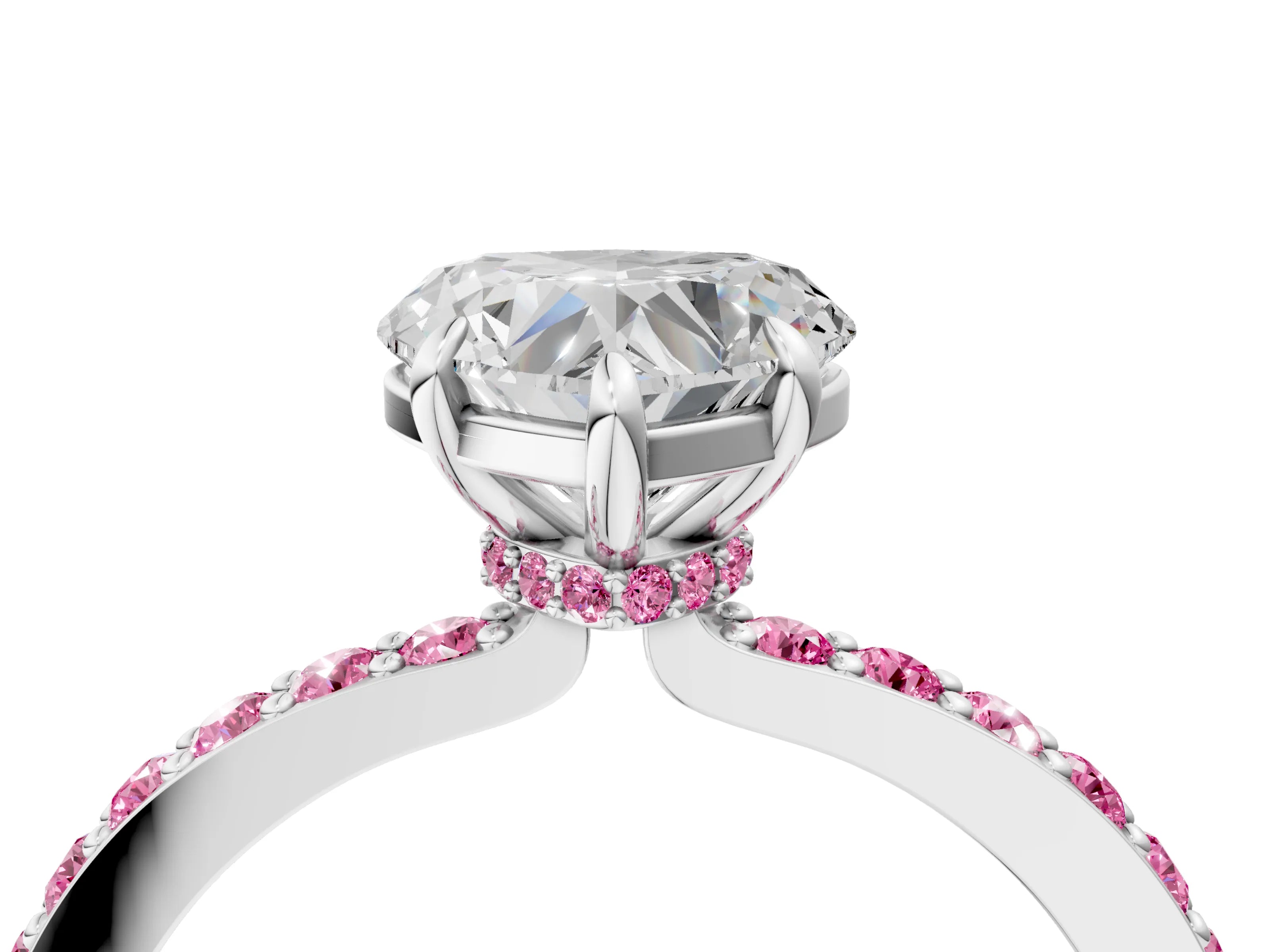 White gold Heart Cut Diamond Pavé Engagement Ring with Round with Pink Sapphire side stone Accents and Prong Setting_40