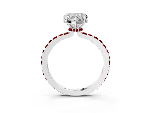 White gold Heart Cut Diamond Pavé Engagement Ring with Round with Ruby side stone Accents and Prong Setting_15