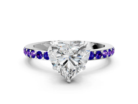 White gold Heart Cut Diamond Pavé Engagement Ring with Round with Tanzanite side stone Accents and Prong Setting_24