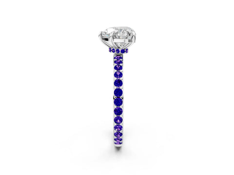White gold Heart Cut Diamond Pavé Engagement Ring with Round with Tanzanite side stone Accents and Prong Setting_26