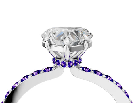 White gold Heart Cut Diamond Pavé Engagement Ring with Round with Tanzanite side stone Accents and Prong Setting_28