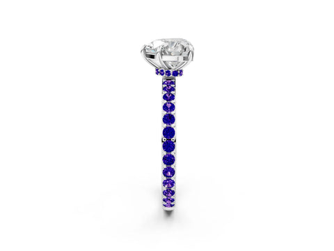 White gold Heart Cut Diamond Pavé Engagement Ring with Round with Tanzanite side stone Accents and Prong Setting_38