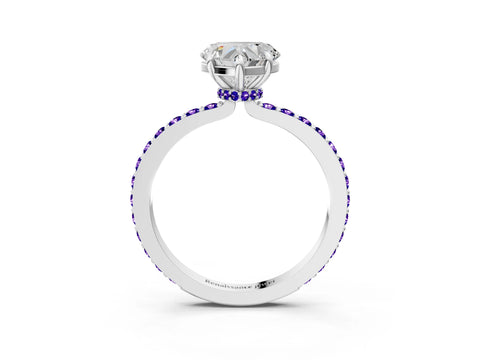 White gold Heart Cut Diamond Pavé Engagement Ring with Round with Tanzanite side stone Accents and Prong Setting_39
