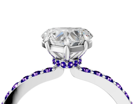 White gold Heart Cut Diamond Pavé Engagement Ring with Round with Tanzanite side stone Accents and Prong Setting_40