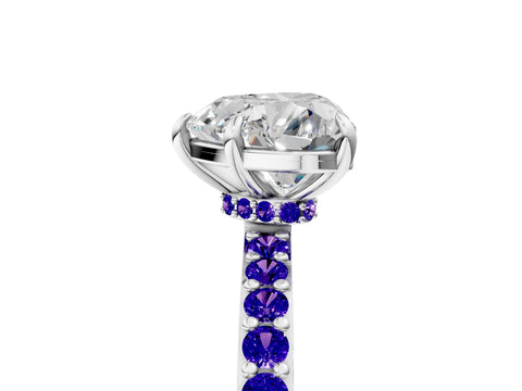 White gold Heart Cut Diamond Pavé Engagement Ring with Round with Tanzanite side stone Accents and Prong Setting_41