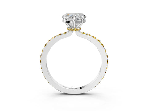 White gold Heart Cut Diamond Pavé Engagement Ring with Round with Yellow Sapphire side stone Accents and Prong Setting_15