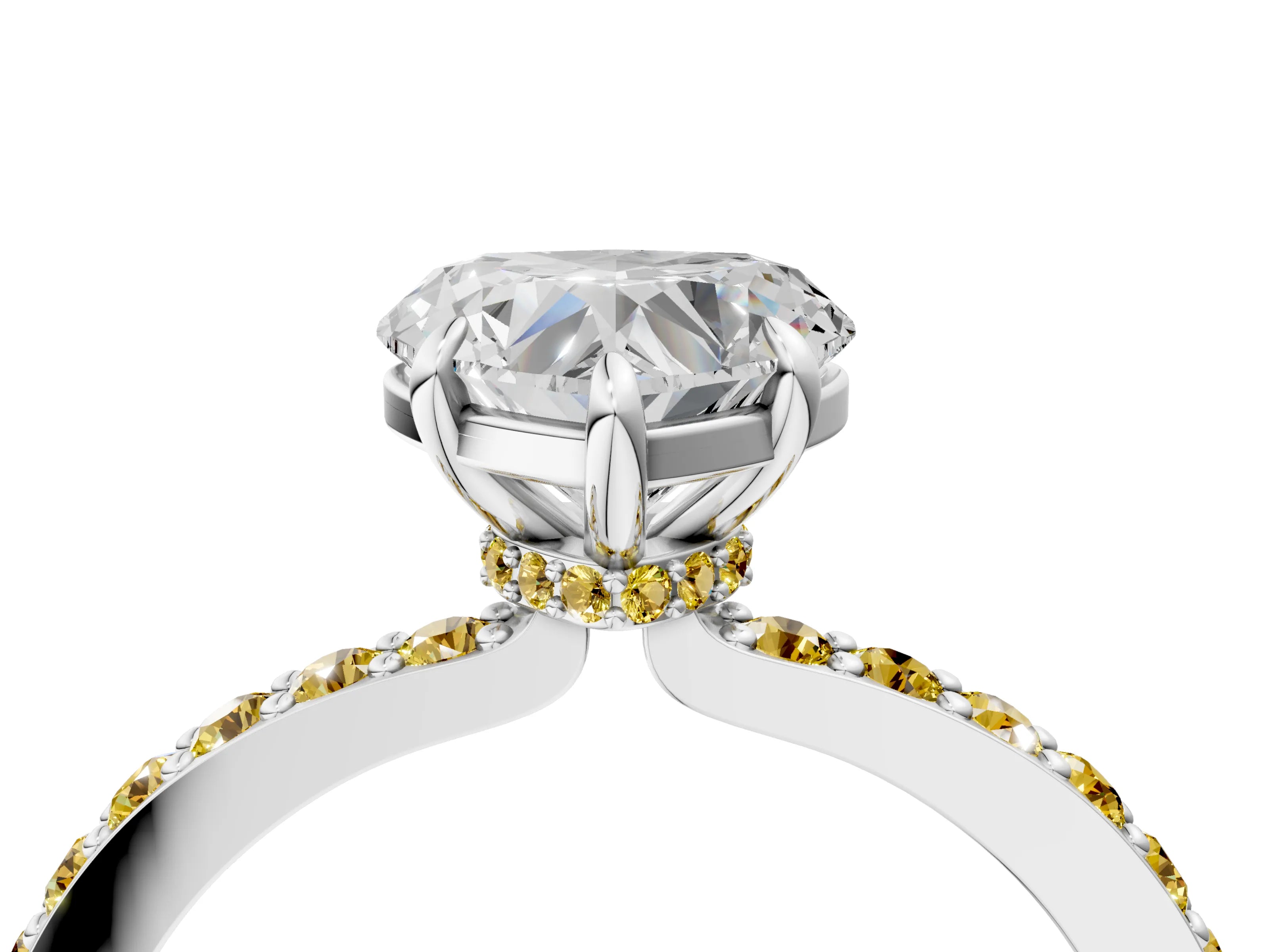 White gold Heart Cut Diamond Pavé Engagement Ring with Round with Yellow Sapphire side stone Accents and Prong Setting_16