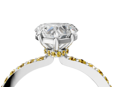 White gold Heart Cut Diamond Pavé Engagement Ring with Round with Yellow Sapphire side stone Accents and Prong Setting_16