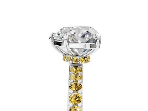 White gold Heart Cut Diamond Pavé Engagement Ring with Round with Yellow Sapphire side stone Accents and Prong Setting_17