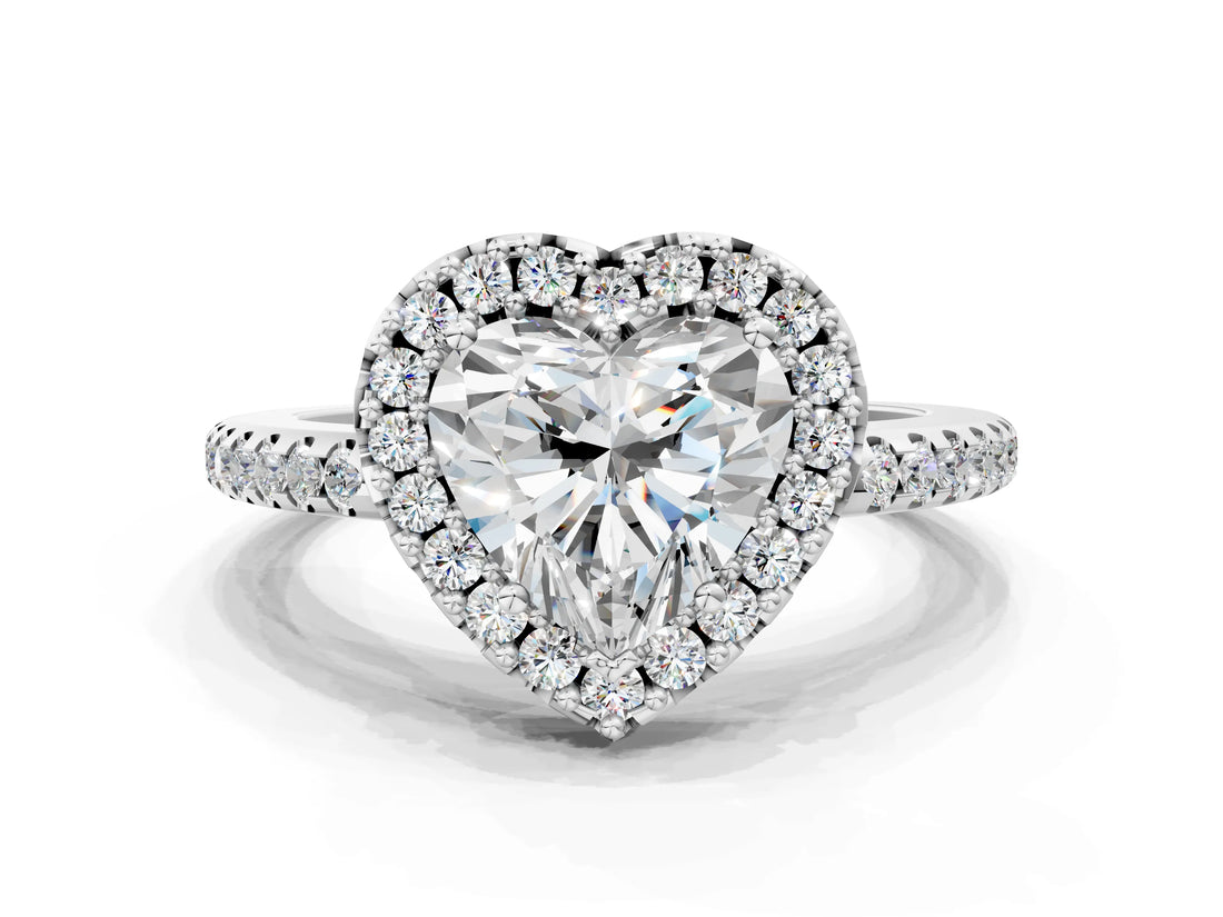 White gold Heart Cut Diamond Pavé Halo Ring with Four-Prong Setting_35