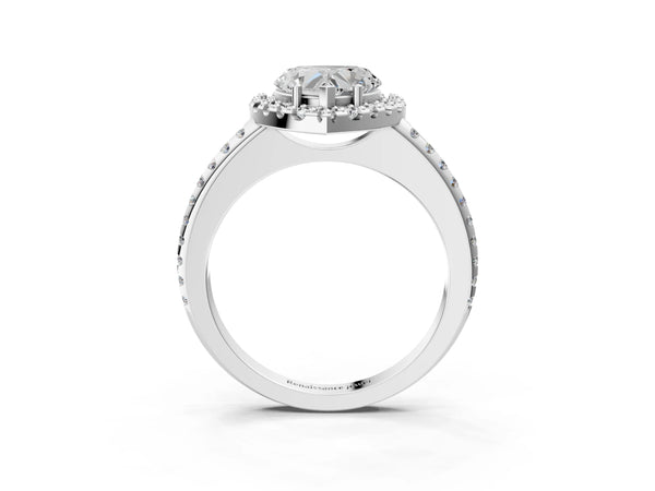 White Gold Heart-Shaped Pave Halo Engagement Ring Setting with Pave Band