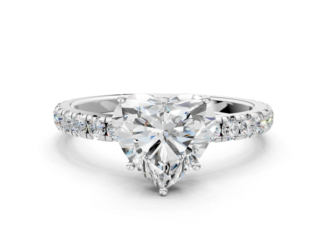 White gold Heart Cut Diamond Pavé Solitaire Engagement Ring with Four-Prong Setting_88
