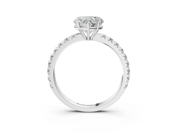 White Gold Heart-Shaped Solitaire Engagement Ring Setting with Large Shared Prong Pave Band