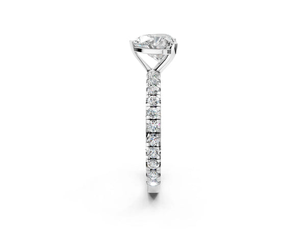 White Gold Heart-Shaped Solitaire Engagement Ring Setting with Shared Prong Pave Band