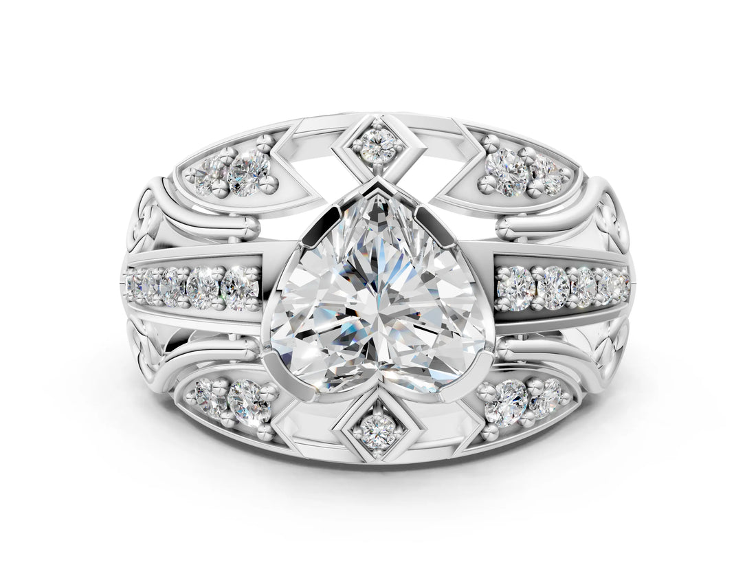 White gold Heart Cut Diamond Pave Art Deco Split Shank Ring with Four-Prong Setting_194