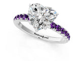 White gold Heart Cut Diamond Pave Band Solitaire Ring with Round with Amethyst side stone and Prong Setting_13