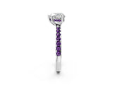 White gold Heart Cut Diamond Pave Band Solitaire Ring with Round with Amethyst side stone and Prong Setting_14