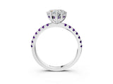 White gold Heart Cut Diamond Pave Band Solitaire Ring with Round with Amethyst side stone and Prong Setting_15