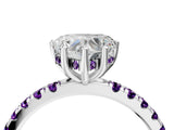 White gold Heart Cut Diamond Pave Band Solitaire Ring with Round with Amethyst side stone and Prong Setting_16