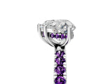 White gold Heart Cut Diamond Pave Band Solitaire Ring with Round with Amethyst side stone and Prong Setting_29