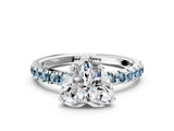 White gold Heart Cut Diamond Pave Band Solitaire Ring with Round with Aquamarine side stone and Prong Setting_36