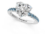 White gold Heart Cut Diamond Pave Band Solitaire Ring with Round with Aquamarine side stone and Prong Setting_37