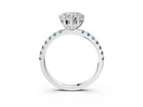 White gold Heart Cut Diamond Pave Band Solitaire Ring with Round with Aquamarine side stone and Prong Setting_39
