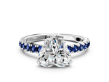 White gold Heart Cut Diamond Pave Band Solitaire Ring with Round with Blue Sapphire side stone and Prong Setting_60