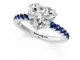 White gold Heart Cut Diamond Pave Band Solitaire Ring with Round with Blue Sapphire side stone and Prong Setting_61