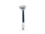 White gold Heart Cut Diamond Pave Band Solitaire Ring with Round with Blue Sapphire side stone and Prong Setting_62