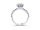 White gold Heart Cut Diamond Pave Band Solitaire Ring with Round with Blue Sapphire side stone and Prong Setting_63