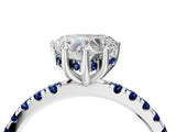 White gold Heart Cut Diamond Pave Band Solitaire Ring with Round with Blue Sapphire side stone and Prong Setting_64