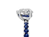 White gold Heart Cut Diamond Pave Band Solitaire Ring with Round with Blue Sapphire side stone and Prong Setting_89