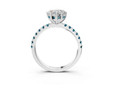 White gold Heart Cut Diamond Pave Band Solitaire Ring with Round with Blue Topaz side stone and Prong Setting_39