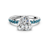 White gold Heart Cut Diamond Pave Band Solitaire Ring with Round with Blue Topaz side stone and Prong Setting_48