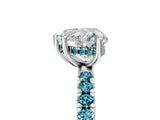 White gold Heart Cut Diamond Pave Band Solitaire Ring with Round with Blue Topaz side stone and Prong Setting_53
