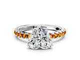 White gold Heart Cut Diamond Pave Band Solitaire Ring with Round with Citrine side stone and Prong Setting_24