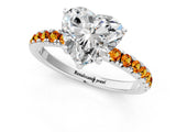 White gold Heart Cut Diamond Pave Band Solitaire Ring with Round with Citrine side stone and Prong Setting_25