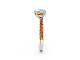 White gold Heart Cut Diamond Pave Band Solitaire Ring with Round with Citrine side stone and Prong Setting_26