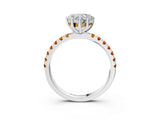 White gold Heart Cut Diamond Pave Band Solitaire Ring with Round with Citrine side stone and Prong Setting_27