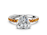 White gold Heart Cut Diamond Pave Band Solitaire Ring with Round with Citrine side stone and Prong Setting_30