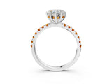 White gold Heart Cut Diamond Pave Band Solitaire Ring with Round with Citrine side stone and Prong Setting_33