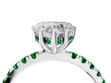 White gold Heart Cut Diamond Pave Band Solitaire Ring with Round with Emerald side stone and Prong Setting_22